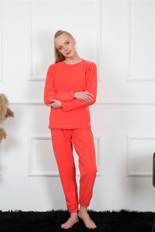Moda Çizgi Polar Kadın Mercan Pijama Takımı 4130 - 2