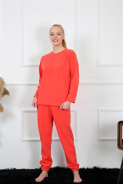 Moda Çizgi Polar Kadın Mercan Pijama Takımı 4130 - Thumbnail