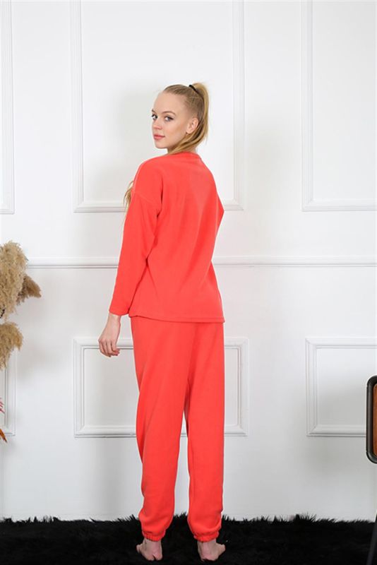 Moda Çizgi Polar Kadın Mercan Pijama Takımı 4130 - 4