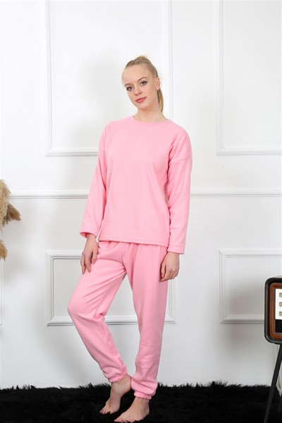 Moda Çizgi Polar Kadın Pembe Pijama Takımı 4130 - Thumbnail