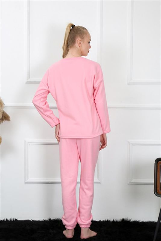 Moda Çizgi Polar Women's Pink Pajama Set 4130 - 4