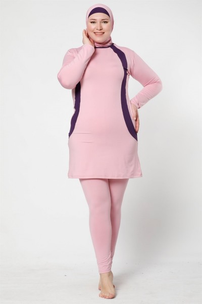 Moda Çizgi - Moda Çizgi Fully Covered Tights Lycra Plus Size Hijab Swimsuit 28011