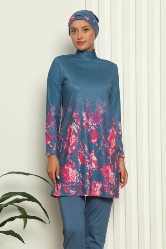 Moda Çizgi Tam Tesettür Dijital Desenli Mayo 31049 - 1