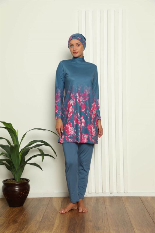 Moda Çizgi Tam Tesettür Dijital Desenli Mayo 31049 - 2
