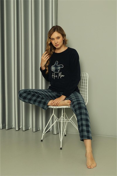 Moda Çizgi Welsoft Kadın Polar Sevgili Kombini Pijama Takımı 50122 Tek Takım Fiyatıdır - Thumbnail