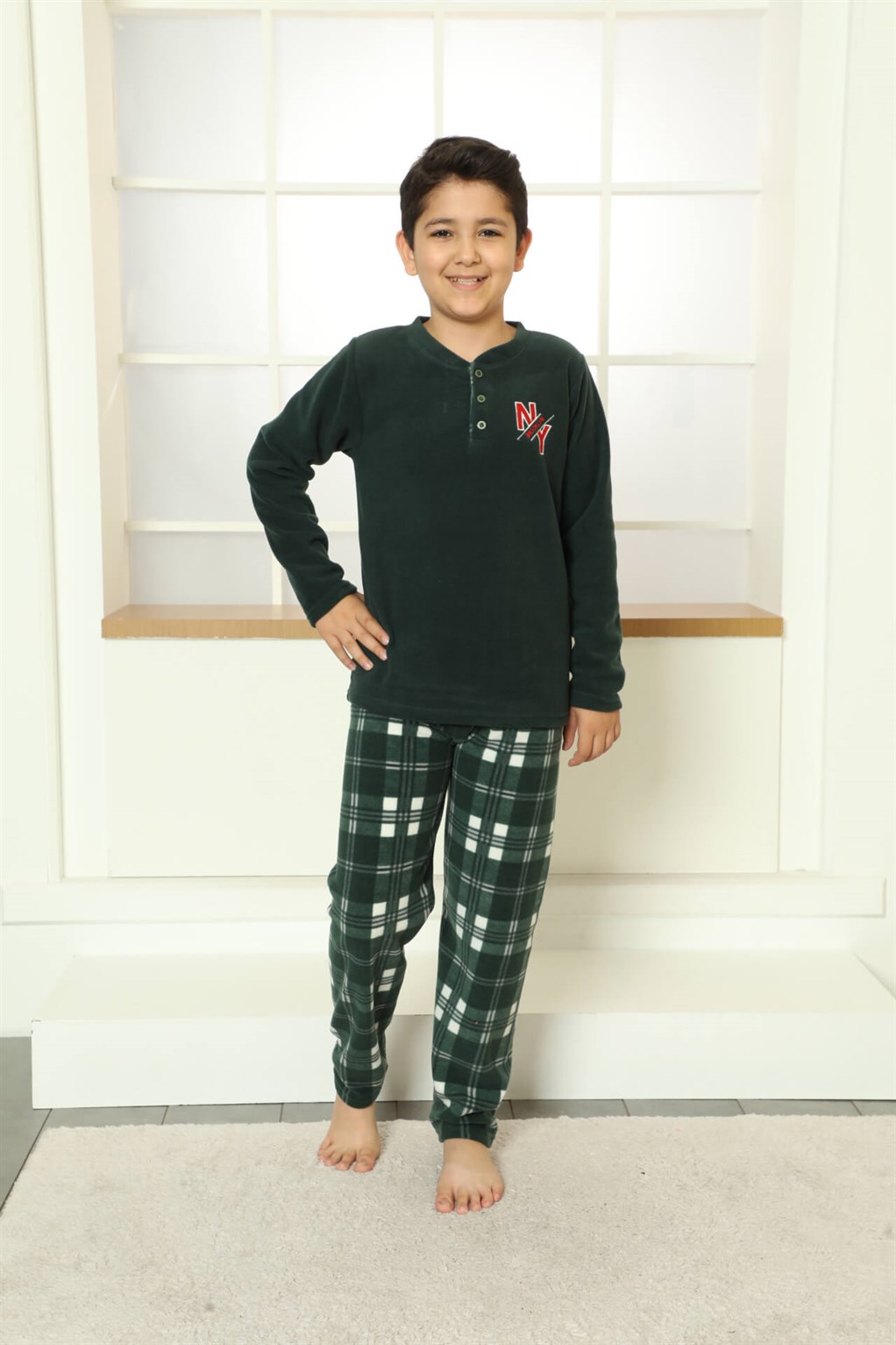 Moda Çizgi WelSoft Polar Çocuk Pijama Takımı 20249Y - 12 | Yeşil