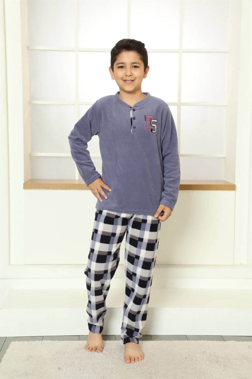 Moda Çizgi WelSoft Polar Çocuk Pijama Takımı 20251 - 6 | İndigo