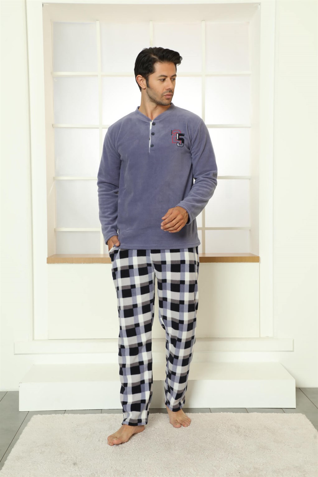Moda Çizgi WelSoft Polar Erkek Pijama Takımı 6794 - L | Lila