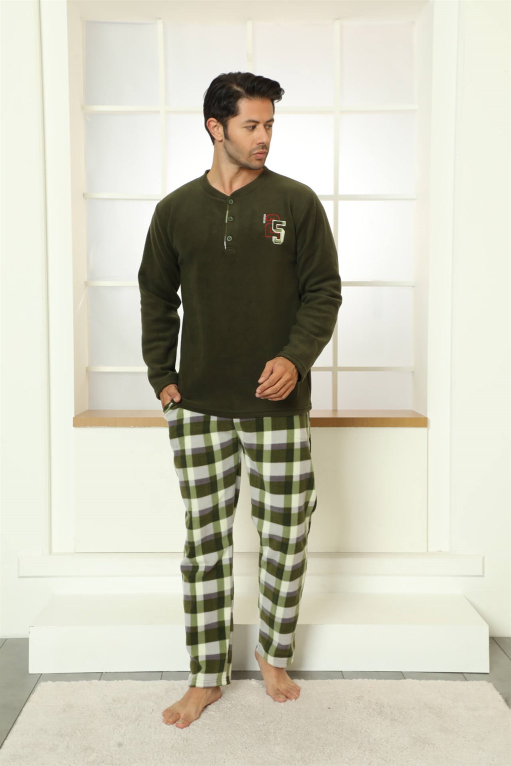 Moda Çizgi WelSoft Polar Erkek Pijama Takımı 6795 - L | Haki