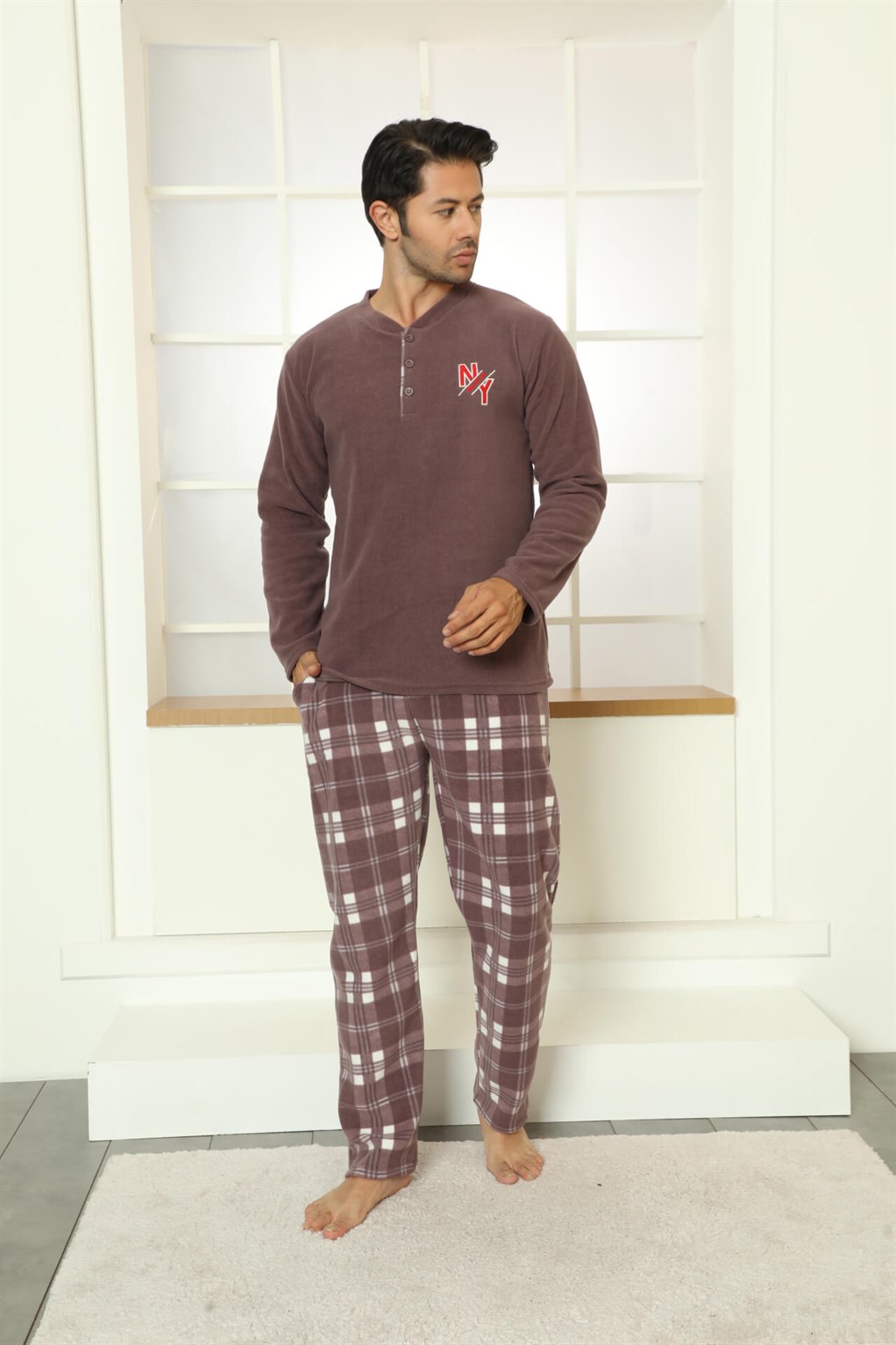 Moda Çizgi WelSoft Polar Erkek Pijama Takımı 6796 - L | Vizon