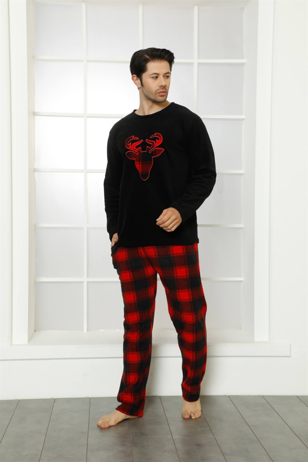Moda Çizgi WelSoft Polar Erkek Pijama Takımı 6798 - L | Siyah