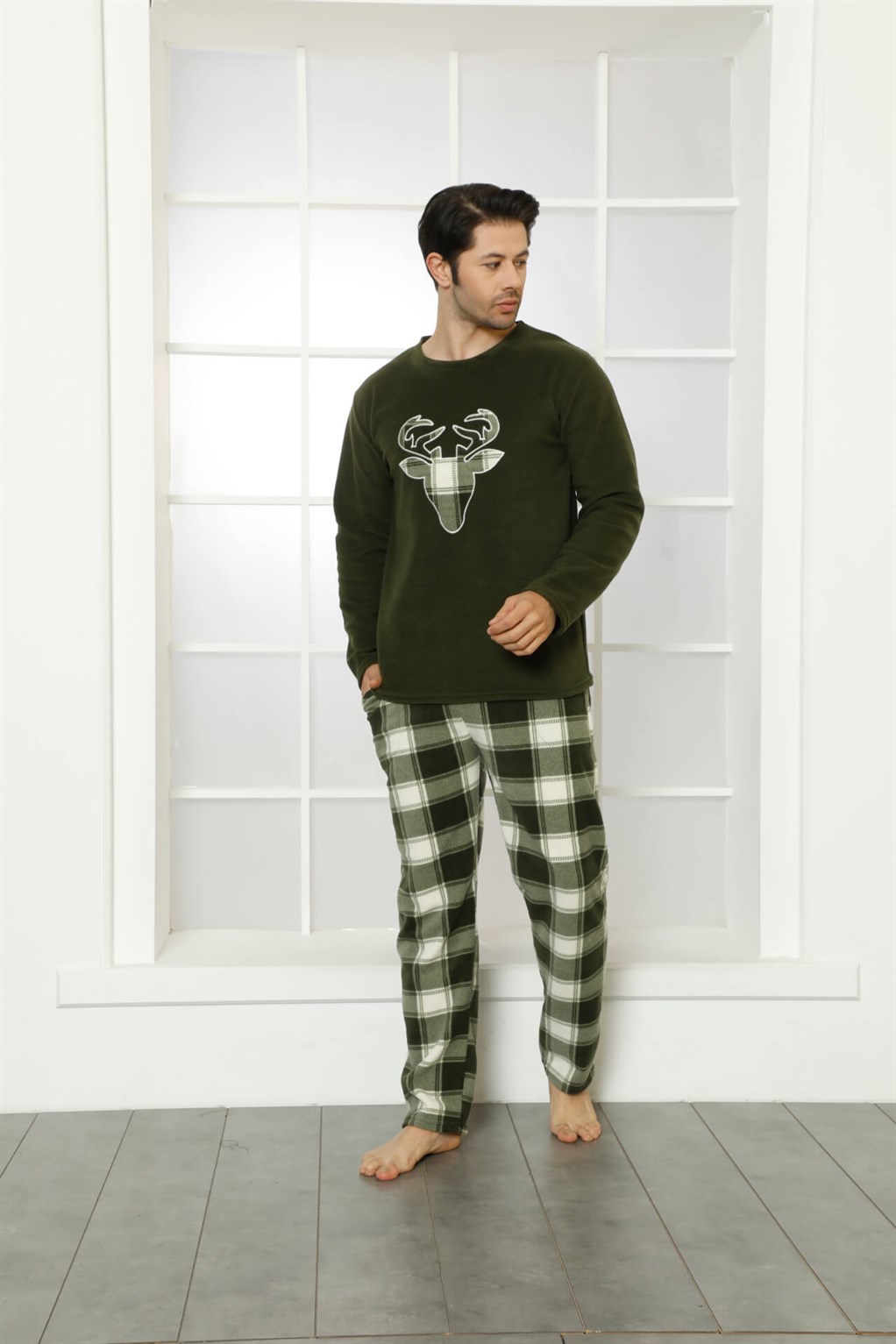 Moda Çizgi WelSoft Polar Erkek Pijama Takımı 6799 - 2XL | Yeşil