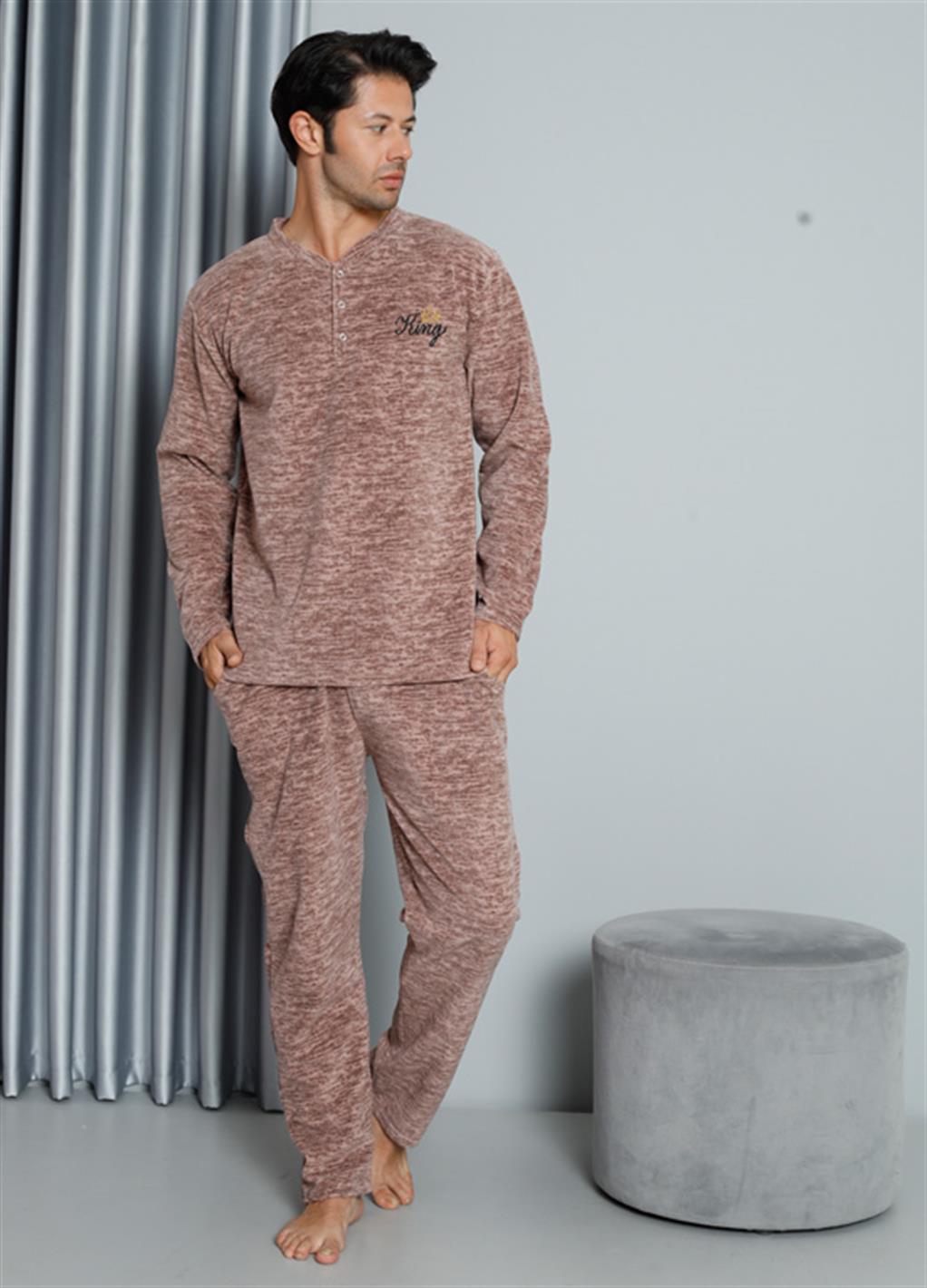 Moda Çizgi WelSoft Polar Erkek Pijama Takımı 6827 - XL | Sütlü Kahve