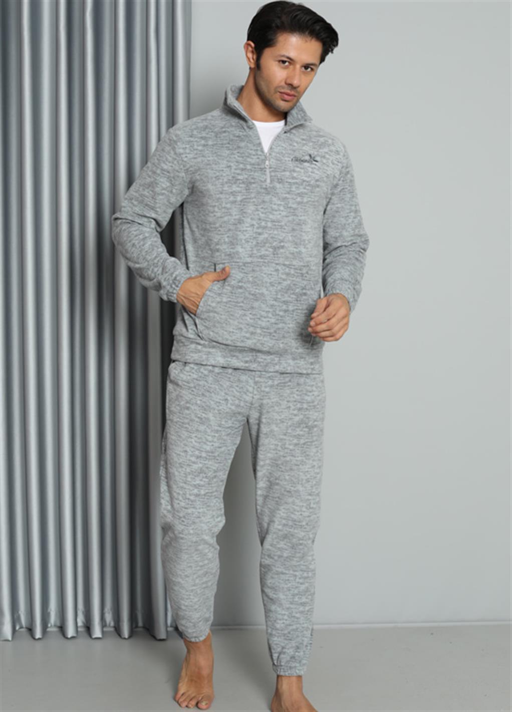 Moda Çizgi WelSoft Polar Fermuarlı Erkek Pijama Takımı 6840 - L | Gri