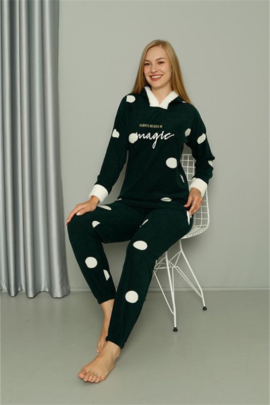 Moda Çizgi Welsoft Polar Kadın Kapşonlu Pijama Takımı 8512 - 4