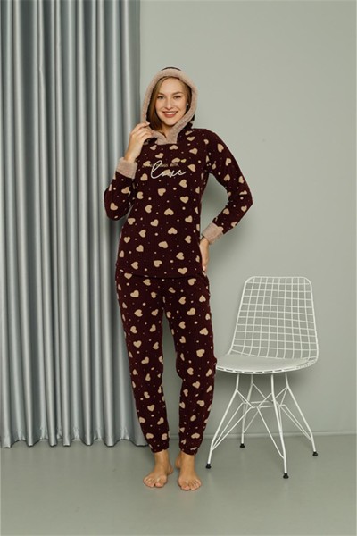 Moda Çizgi - Moda Çizgi Welsoft Polar Kadın Kapşonlu Pijama Takımı 8513
