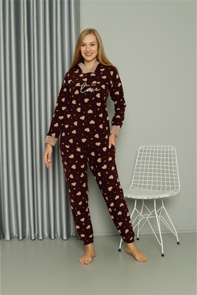 Moda Çizgi Welsoft Polar Kadın Kapşonlu Pijama Takımı 8513 - Thumbnail