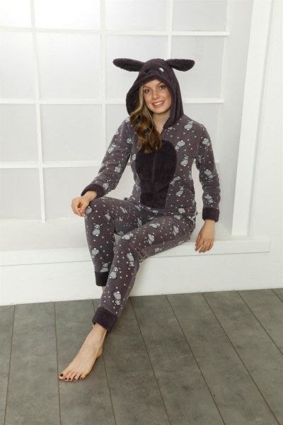 Moda Çizgi Welsoft Polar Kadın Kapşonlu Tulum 818105 - Thumbnail