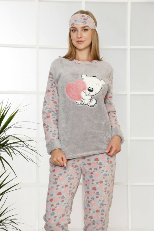 Moda Çizgi Polar Kadın Pijama Takımı - 1