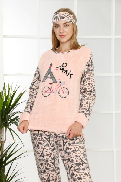 Moda Çizgi Welsoft Polar Kadın Manşetli Pijama Takımı 8403 - Thumbnail
