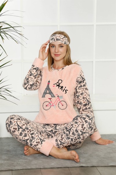 Moda Çizgi Welsoft Polar Kadın Manşetli Pijama Takımı 8403 - Thumbnail
