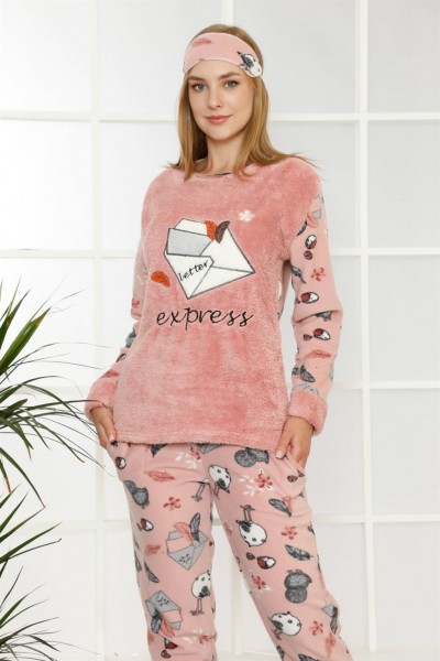 Moda Çizgi - Moda Çizgi Welsoft Polar Kadın Manşetli Pijama Takımı 8404