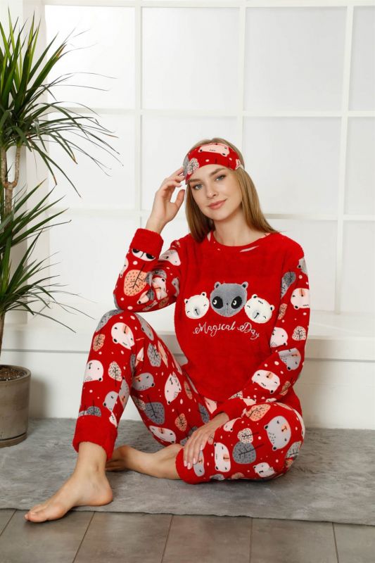 Moda Çizgi Polar Kadın Pijama Takımı - 3
