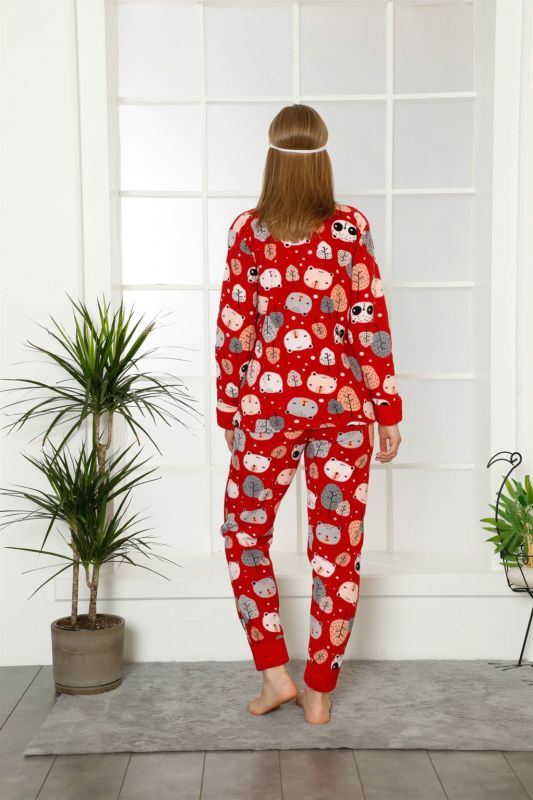Moda Çizgi Polar Kadın Pijama Takımı - 4