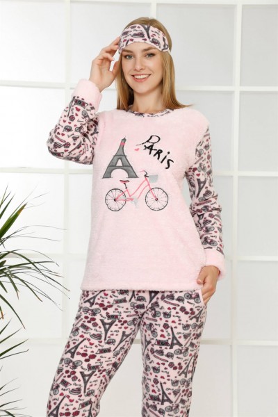 Moda Çizgi - Moda Çizgi Welsoft Polar Kadın Manşetli Pijama Takımı 8408