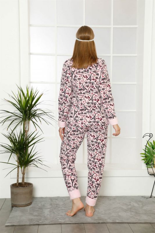 Moda Çizgi Polar Kadın Pijama Takımı - 3