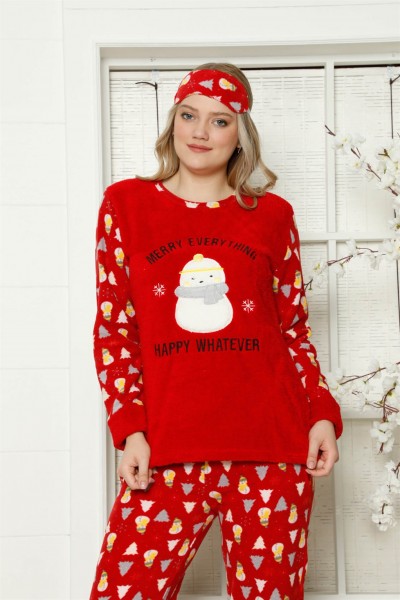 Moda Çizgi Welsoft Polar Kadın Manşetli Pijama Takımı 8411 - Thumbnail