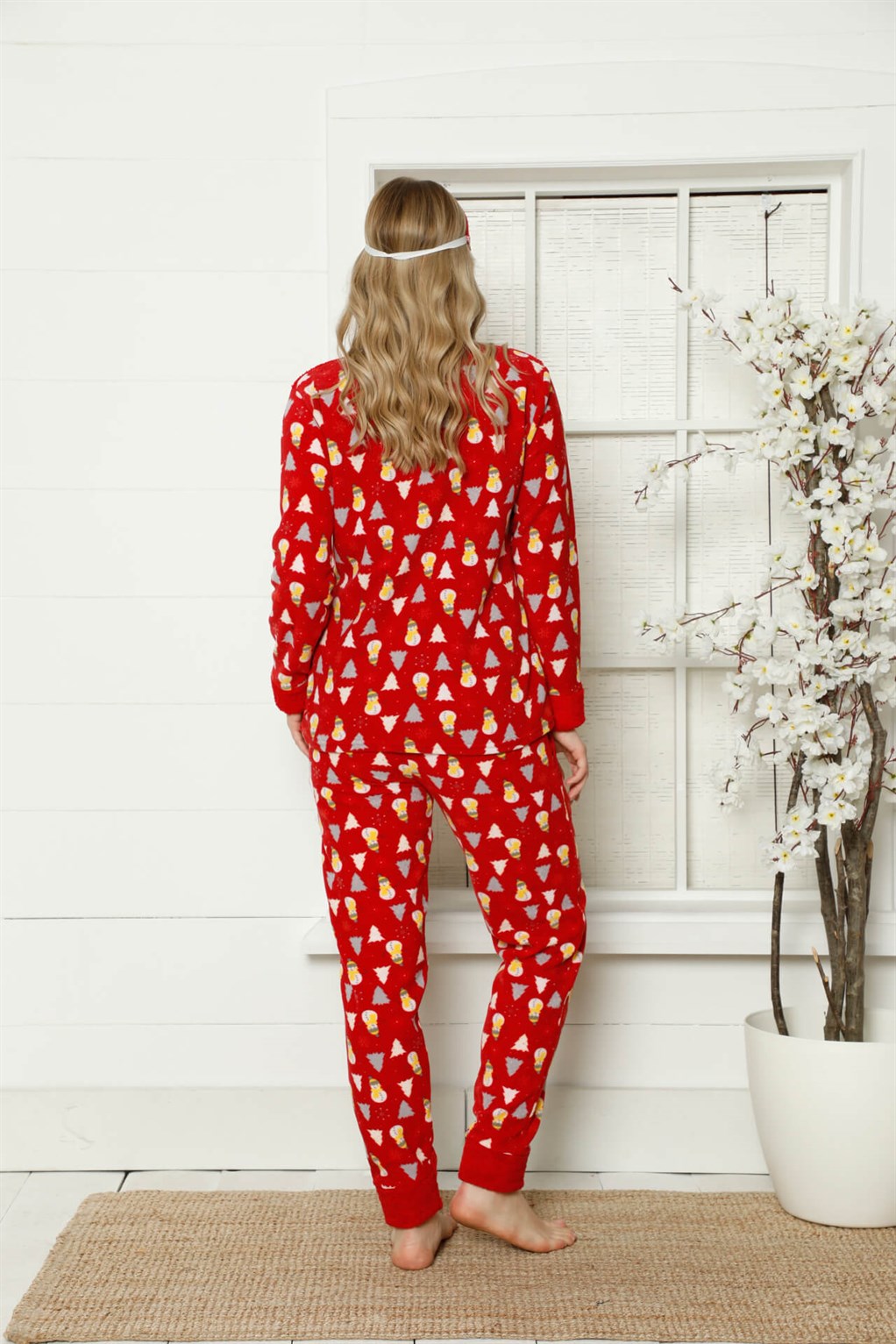 Moda Çizgi Welsoft Polar Kadın Manşetli Pijama Takımı 8411