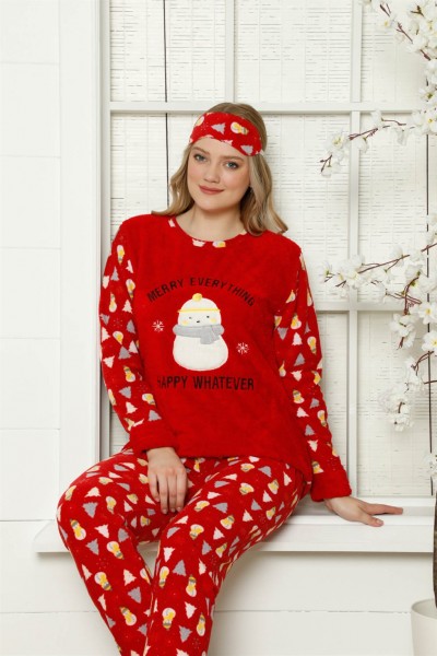 Moda Çizgi Welsoft Polar Kadın Manşetli Pijama Takımı 8411 - Thumbnail