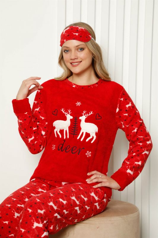 Moda Çizgi Polar Kadın Pijama Takımı - 3