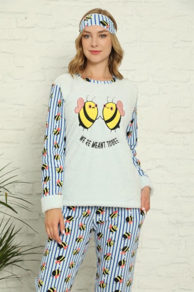 Moda Çizgi - Moda Çizgi Welsoft Polar Kadın Manşetli Pijama Takımı 8425