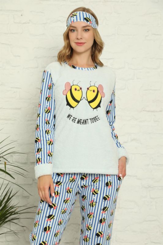 Moda Çizgi Polar Kadın Pijama Takımı - 1