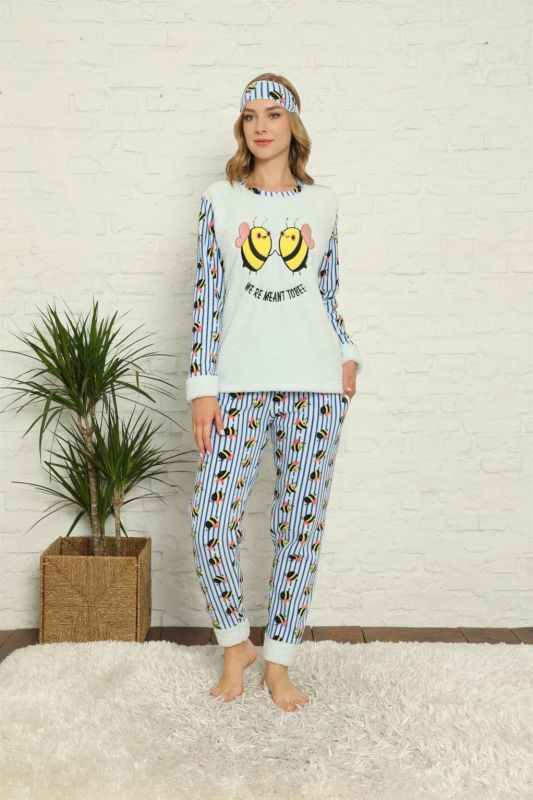 Moda Çizgi Polar Kadın Pijama Takımı - 2