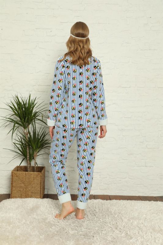 Moda Çizgi Polar Kadın Pijama Takımı - 4