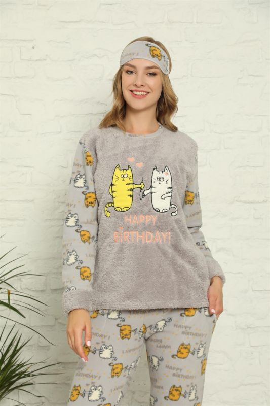 Moda Çizgi Polar Kadın Pijama Takımı - 1