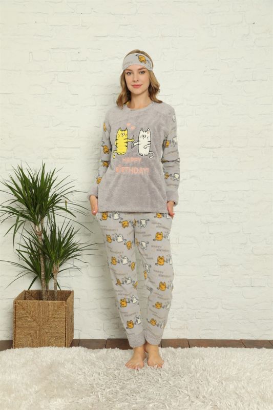 Moda Çizgi Polar Kadın Pijama Takımı - 2