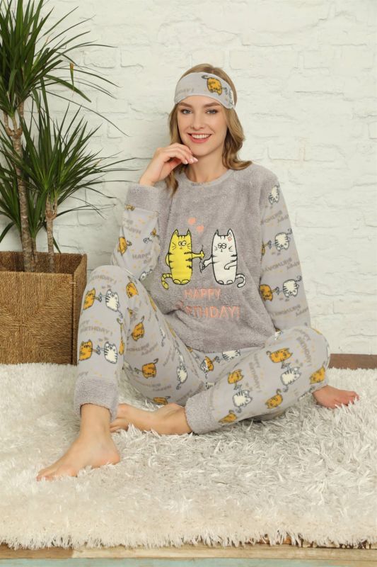 Moda Çizgi Polar Kadın Pijama Takımı - 3