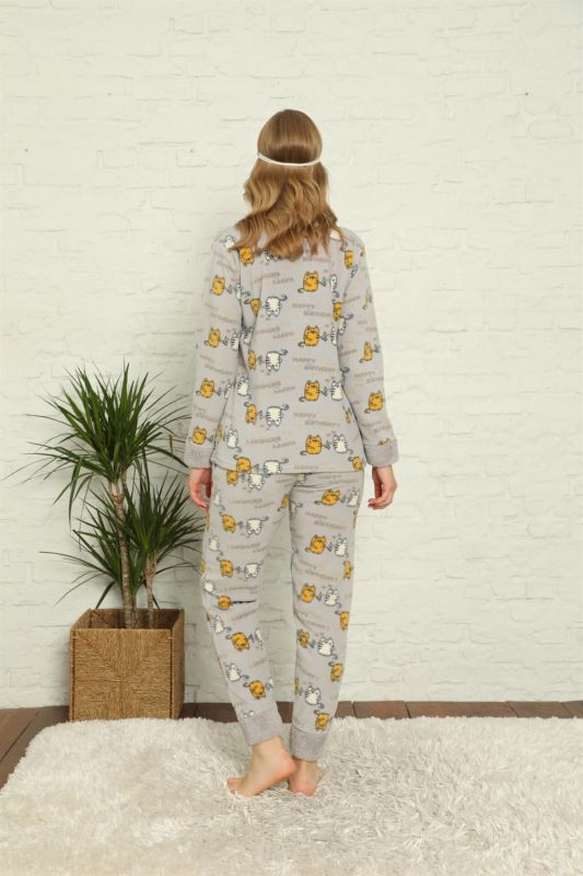 Moda Çizgi Polar Kadın Pijama Takımı - 4