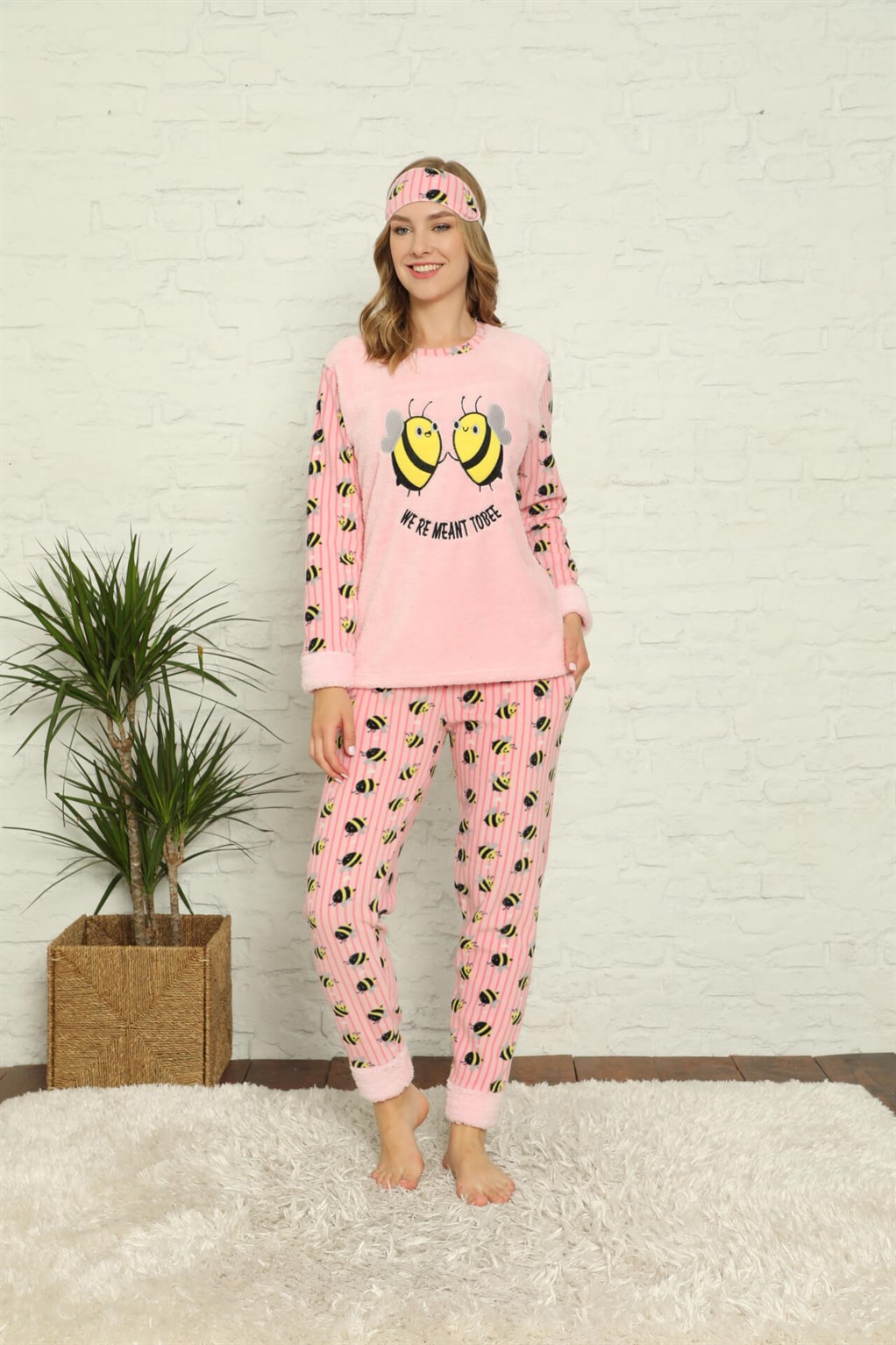 Moda Çizgi Welsoft Polar Kadın Manşetli Pijama Takımı 8427