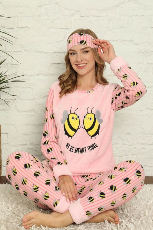 Moda Çizgi Polar Kadın Pijama Takımı - 3