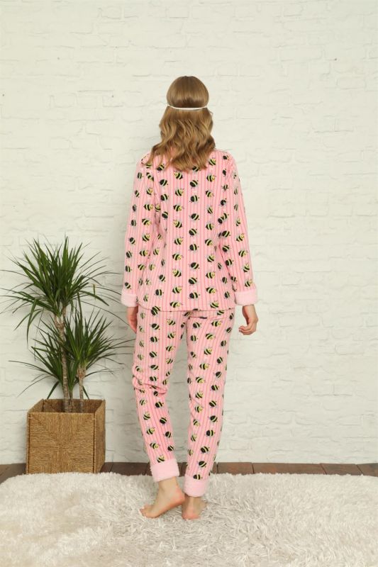 Moda Çizgi Polar Kadın Pijama Takımı - 4