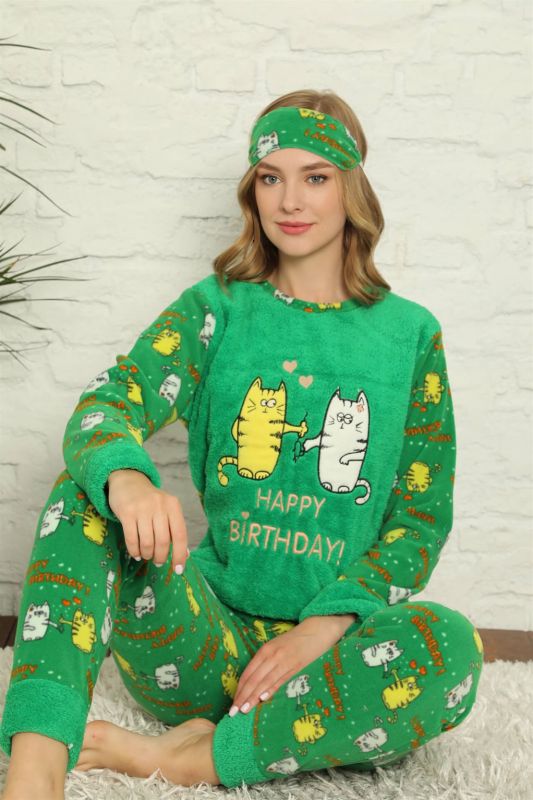 Moda Çizgi Polar Kadın Pijama Takımı - 3