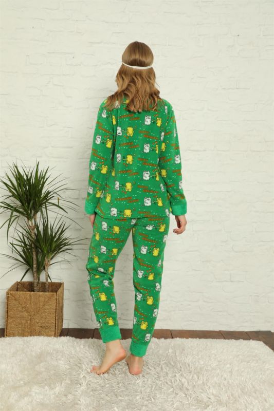 Moda Çizgi Polar Kadın Pijama Takımı - 4