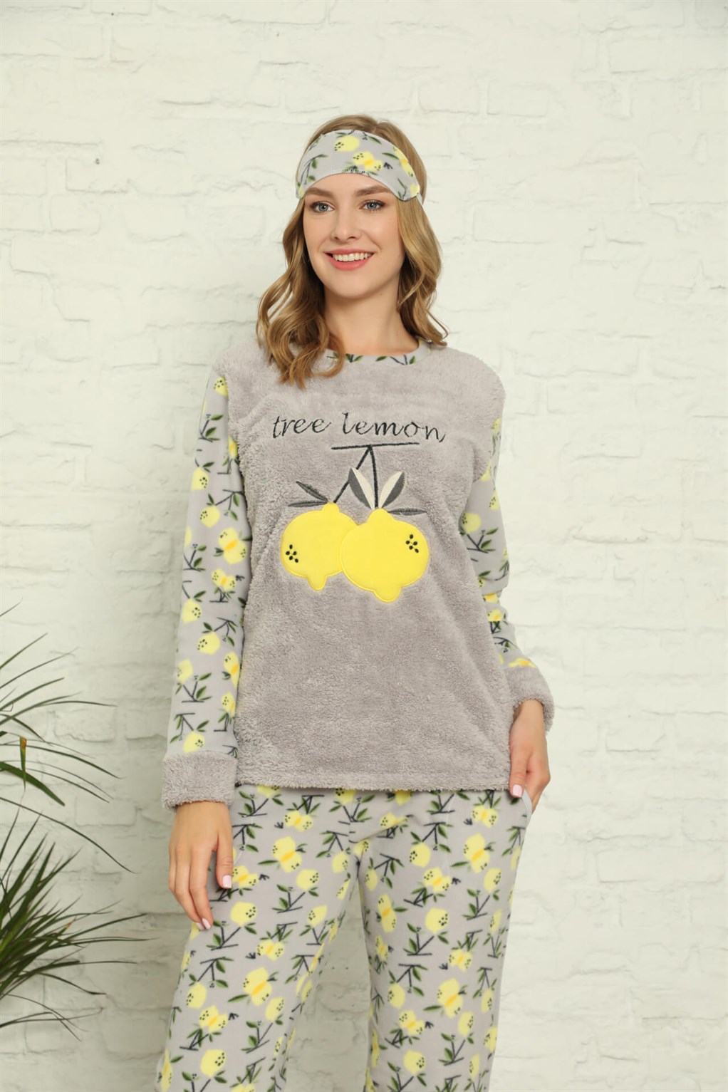 Moda Çizgi Welsoft Polar Kadın Manşetli Pijama Takımı 8429