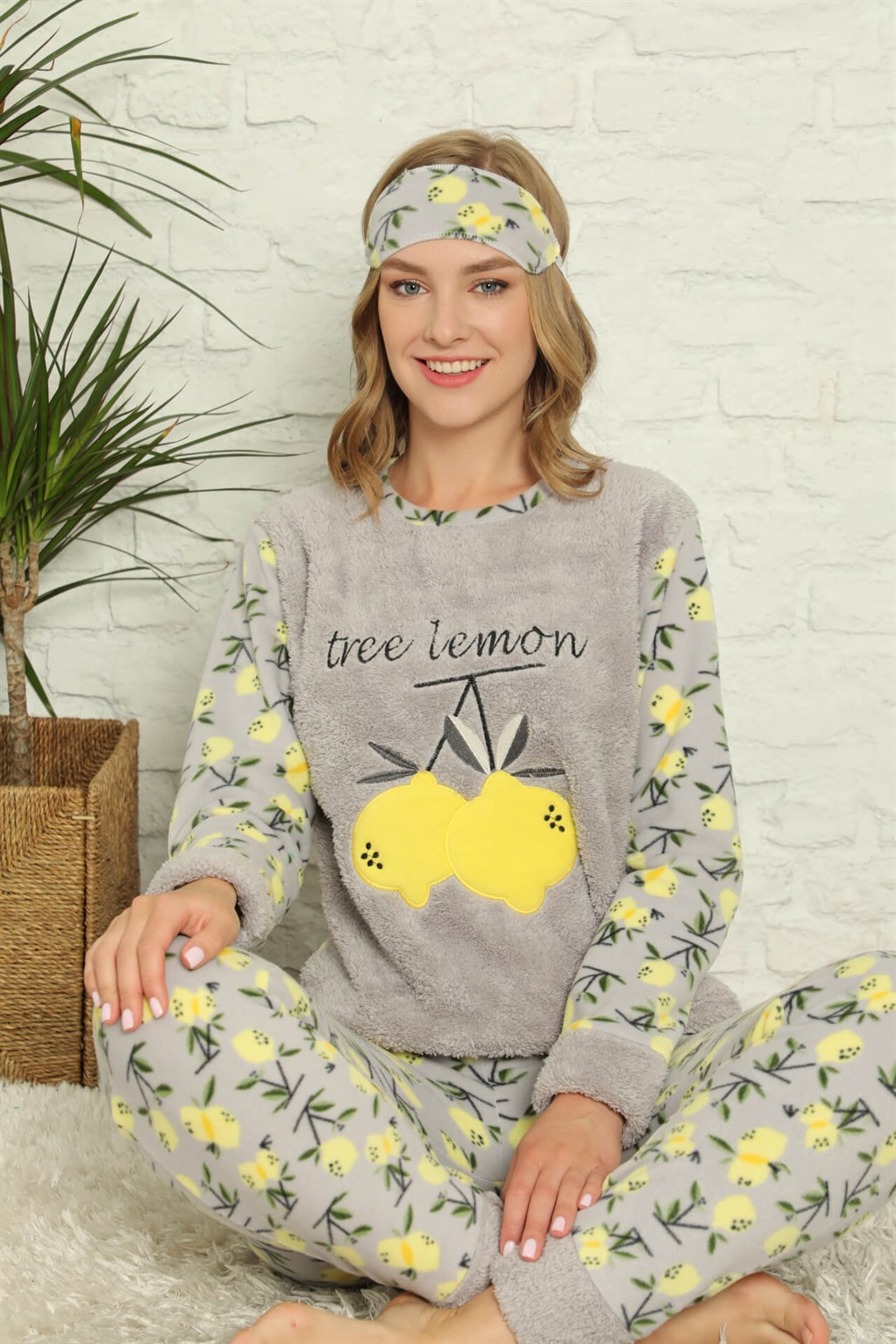 Moda Çizgi Welsoft Polar Kadın Manşetli Pijama Takımı 8429