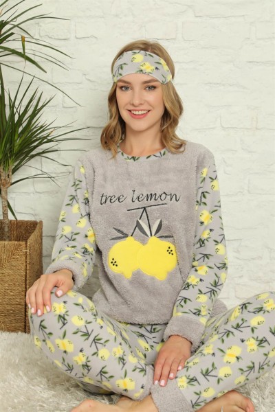 Moda Çizgi Welsoft Polar Kadın Manşetli Pijama Takımı 8429 - Thumbnail